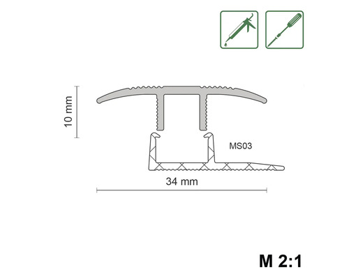 Profieltekening met afmetingen 10 mm en 34 mm