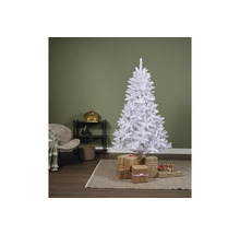 Kerstachtige woonkamerscène met een witte kerstboom en cadeaus