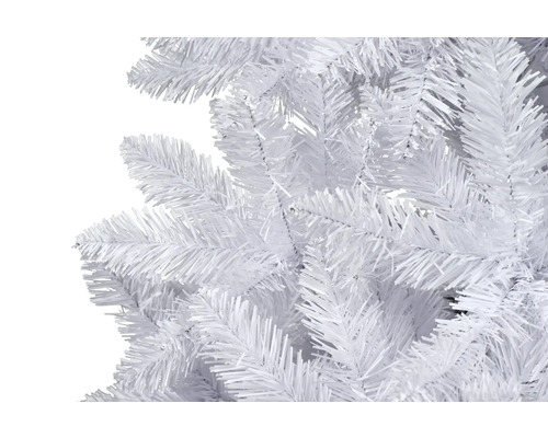 Detailopname van een kunstmatige, witte kerstboom.