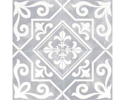 Wand- en vloertegel Yalla silver 45 x 45 cm Decoratieve grijze tegels met wit bloemmotief