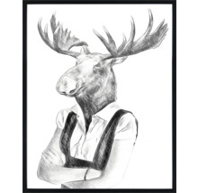 Ingelijste afbeelding van een eland met overhemd en bretels