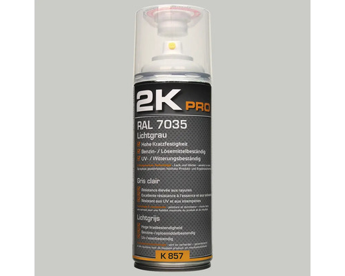 KWASNY 2K Pro spuitlak glans lichtgrijs (RAL7035) 400 ml 2K Pro lichtgrijze RAL 7035 spuitbus met hoge krasvastheid, benzine- en oplosmiddelbestendigheid en UV- en weerbestendigheid