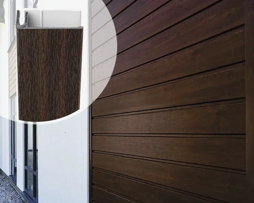 ESCADE Afwerkprofiel eind aluminium/pvc sapeli , 17-23mm 3000mm Close-up van gevelbekleding met messing en groef