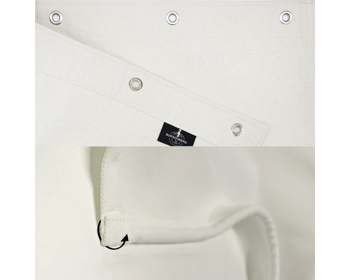 Detailopname van een ondoorzichtige stof met ogen en het Burschberg Logo