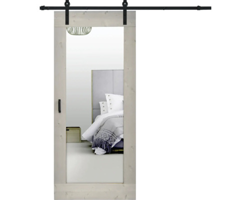 BARNDOOR Vintage met spiegel grijs met basic rail en grepen 100x235 cm Schuifdeur met spiegel en beslag