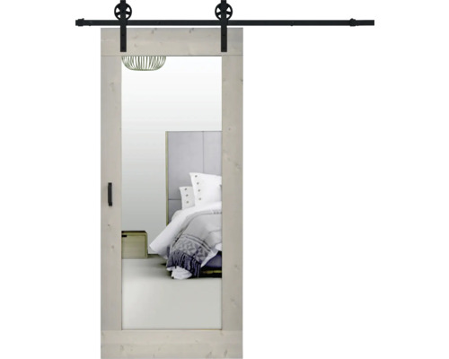 BARNDOOR Vintage met spiegel grijs met spaak rail en grepen 95x215 cm Schuifdeur met spiegel en beslag voor een slaapkamer