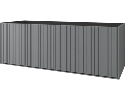 Grijze wastafelonderkast met geribbelde deuren