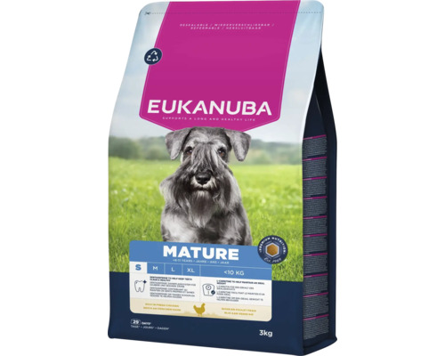 Eukanuba Mature droog hondenvoer voor honden ouder dan acht jaar en minder dan tien kilogram in een verpakking van 3 kilogram