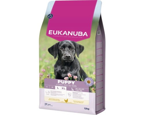 Eukanuba Puppy droogvoer voor honden tot 12 maanden en grote rassen tot 14 maanden in een verpakking van 12 kilogram