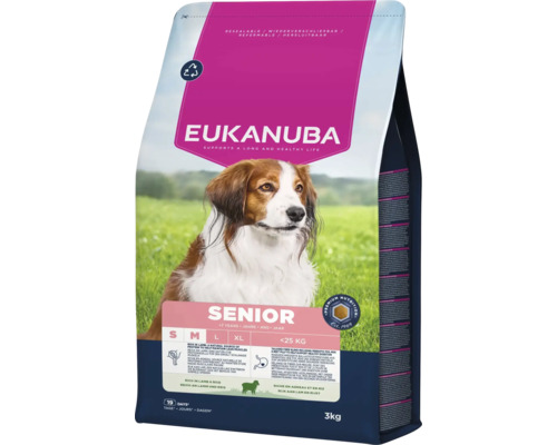 EUKANUBA Hondenvoer Senior S/M lam & rijst 3 kg Eukanuba Senior hondenvoer met lam en rijst, geschikt voor honden vanaf 7 jaar