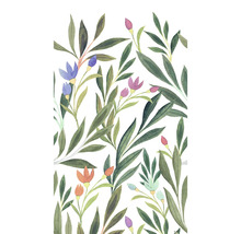 Illustratie van bladeren en bloemen op een wandbekleding