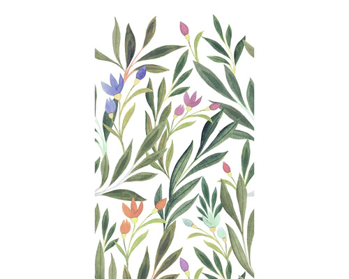 GRANDECO Fotobehang vlies A72801 Others Andrea groen 159x280 cm Illustratie van bladeren en bloemen op een wandbekleding