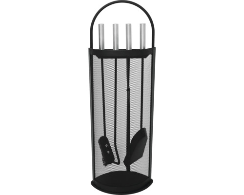 Haardstel met schop, bezem, pook en standaard.