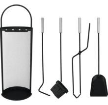 Haardstel met schop, bezem, pook en tang