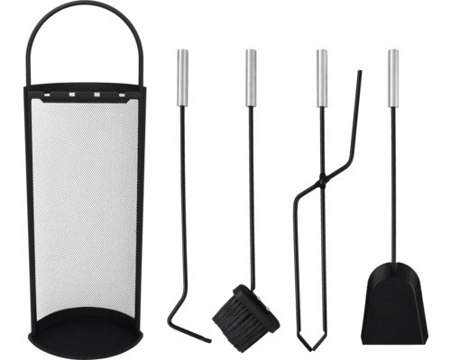 Haardstel met schop, bezem, pook en tang