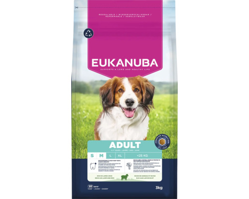 EUKANUBA Hondenvoer Adult S/M lam & rijst 3 kg Eukanuba Adult droog hondenvoer met lam en rijst, 3 kilogram