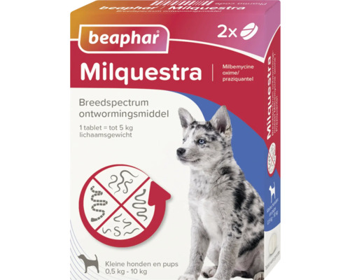 Beaphar Milquestra ontwormingsmiddel voor kleine honden en puppy's, 2 tabletten