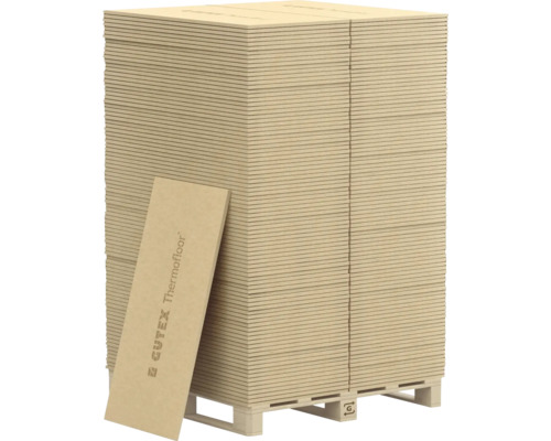 Stapel Gutex Thermofloor houtvezelplaten op een pallet