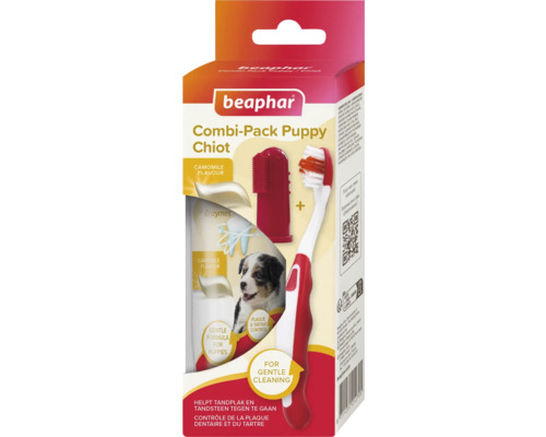 BEAPHAR Combipak Tandpasta & borstel voor hondenpuppy Beaphar Combi-Pack Puppy tandverzorgingsset met tandenborstel en vingerling voor het reinigen van puppy tanden