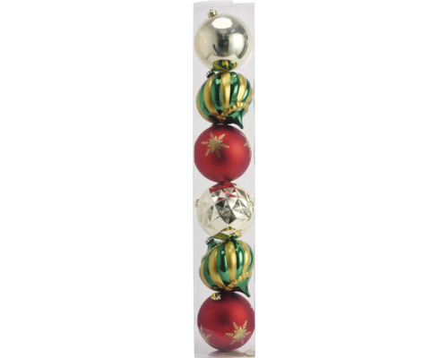 LAFIORA Kerstbal rood goud groen Ø 15 cm 6 st Verpakking met zes kerstballen in verschillende designs
