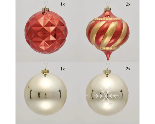 Diverse kerstballen met ophanging, set van zes stuks