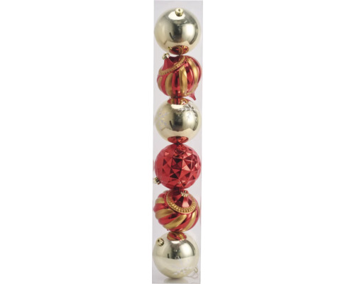 LAFIORA Kerstbal rood goud Ø 15 cm 6 st Kerstballen van verschillende vorm in een transparante buis