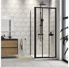 Moderne badkamer met douchewand, wastafel en zeshoekige tegels