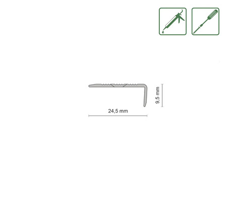 Profielstrip met de afmetingen 24,5 mm en 9,5 mm