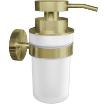 Wandzeepdispenser van metaal en glas