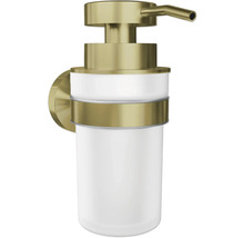 Wandzeepdispenser van metaal en glas
