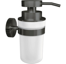 Wandzeepdispenser van metaal en glas