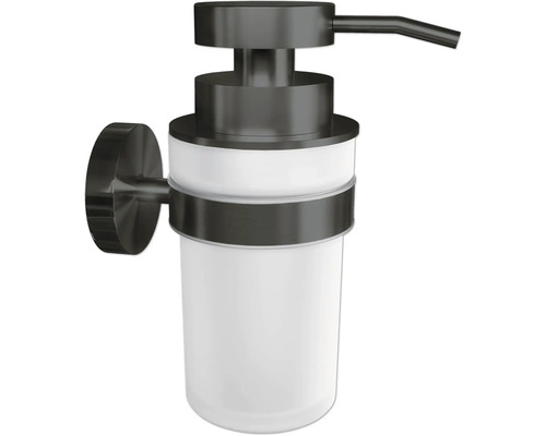 Wandzeepdispenser van metaal en glas