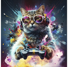 Kat met koptelefoon en bril speelt videogames met een controller