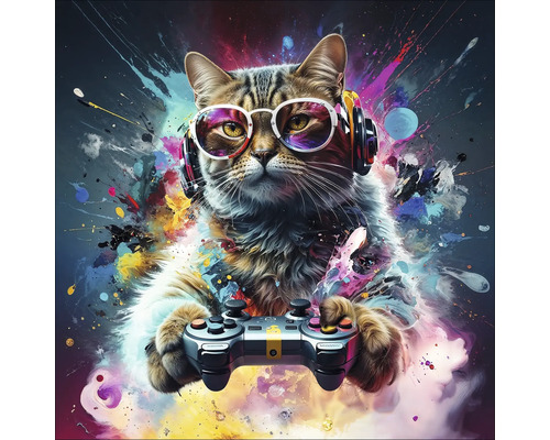 Kat met koptelefoon en bril speelt videogames met een controller