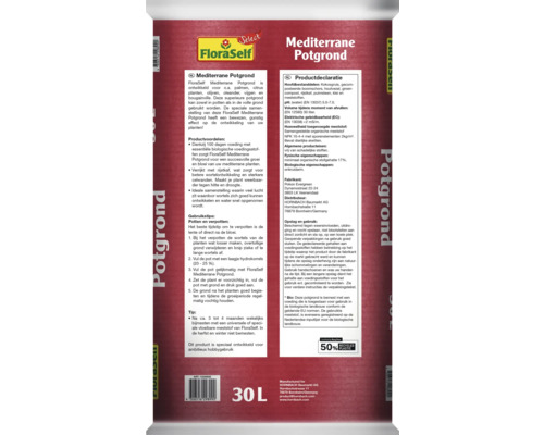 FloraSelf Mediterrane potgrond, 30 liter zak