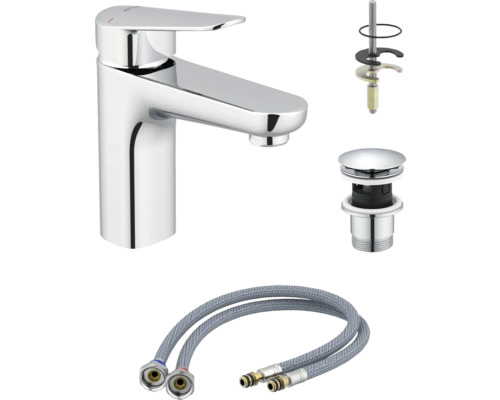 Wastafelkraan met afvoergarnituur en aansluitslangen