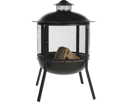 Vuurkorf met vonkenvanger en hout