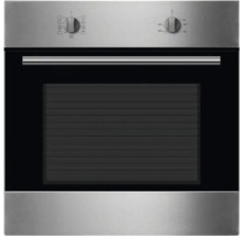 Roestvrijstalen inbouwoven met bedieningsknoppen en glazen voorkant