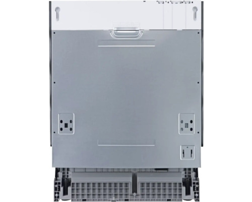 Achteraanzicht van een vaatwasser, met details over aansluitingen en installatie.