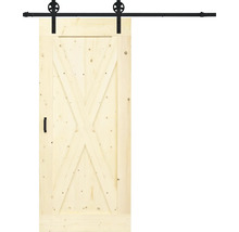Houten schuifdeur met X-motief en zwarte rail