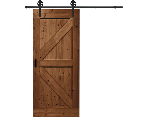 BARNDOOR Brits vintage bruin compleet met spaak rail en grepen 95x215 cm Houten schuifdeur met schuifdeursysteem