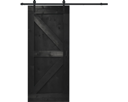 BARNDOOR Wales vintage zwart compleet met basic rail en grepen 95x215 cm Houten schuifdeur met beslag