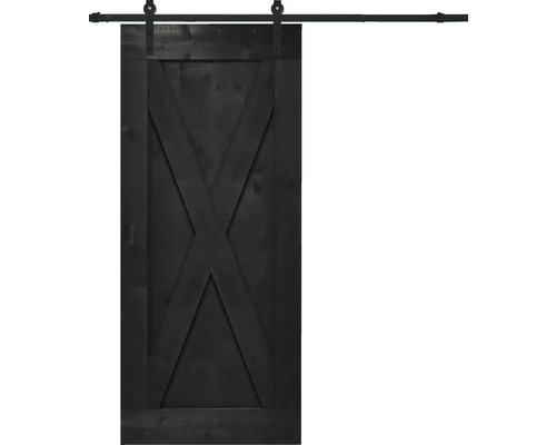 BARNDOOR X-Brace vintage zwart compleet met basic rail en grepen 95x215 cm Houten schuifdeur met X-vormig ontwerp en schuifdeurbeslag