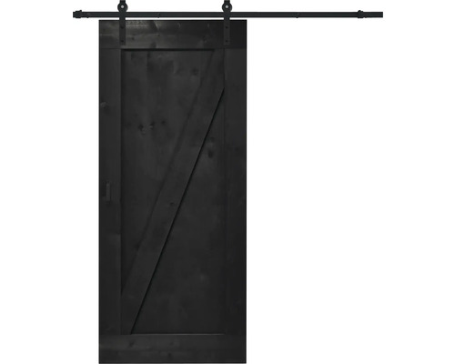 BARNDOOR Z-Brace vintage zwart compleet met basic rail en grepen 95x215 cm Houten schuifdeur met beslagset