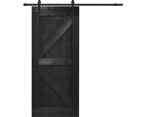 BARNDOOR Brits vintage zwart compleet met basic rail en grepen 95x215 cm Schuifdeur van hout met beslag