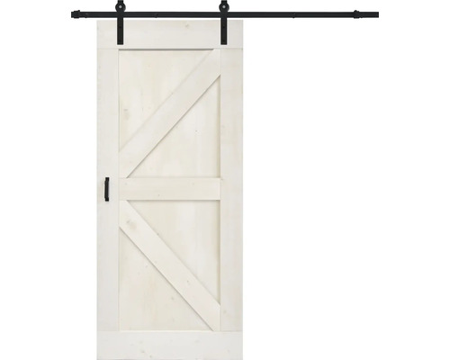 BARNDOOR Brits vintage wit compleet met basic rail en grepen 95x215 cm Wit gelakte houten schuifdeur met beslag