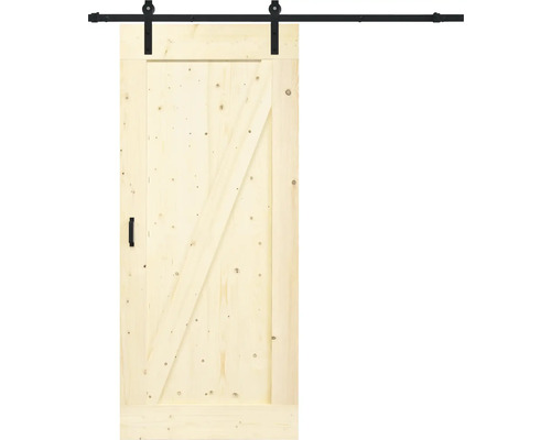 BARNDOOR Z-Brace vintage onbehandeld compleet met basic rail en grepen 95x215 cm Houten schuifdeur met beslag
