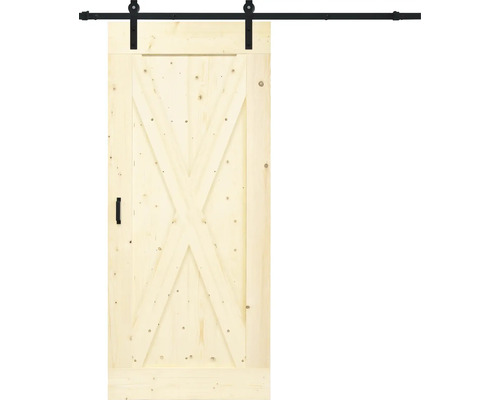 BARNDOOR X-Brace vintage onbehandeld compleet met basic rail en grepen 95x215 cm Houten schuifdeur met X-vormig ontwerp en beslagset