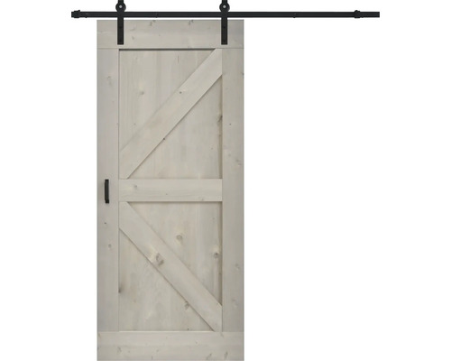 BARNDOOR Brits vintage grijs compleet met basic rail en grepen 95x215 cm Houten schuifdeur met beslag en handgreep