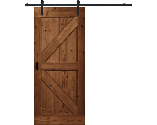 BARNDOOR Brits vintage bruin compleet met basic rail en grepen 95x215 cm Houten schuifdeur met beslag voor binnenshuis